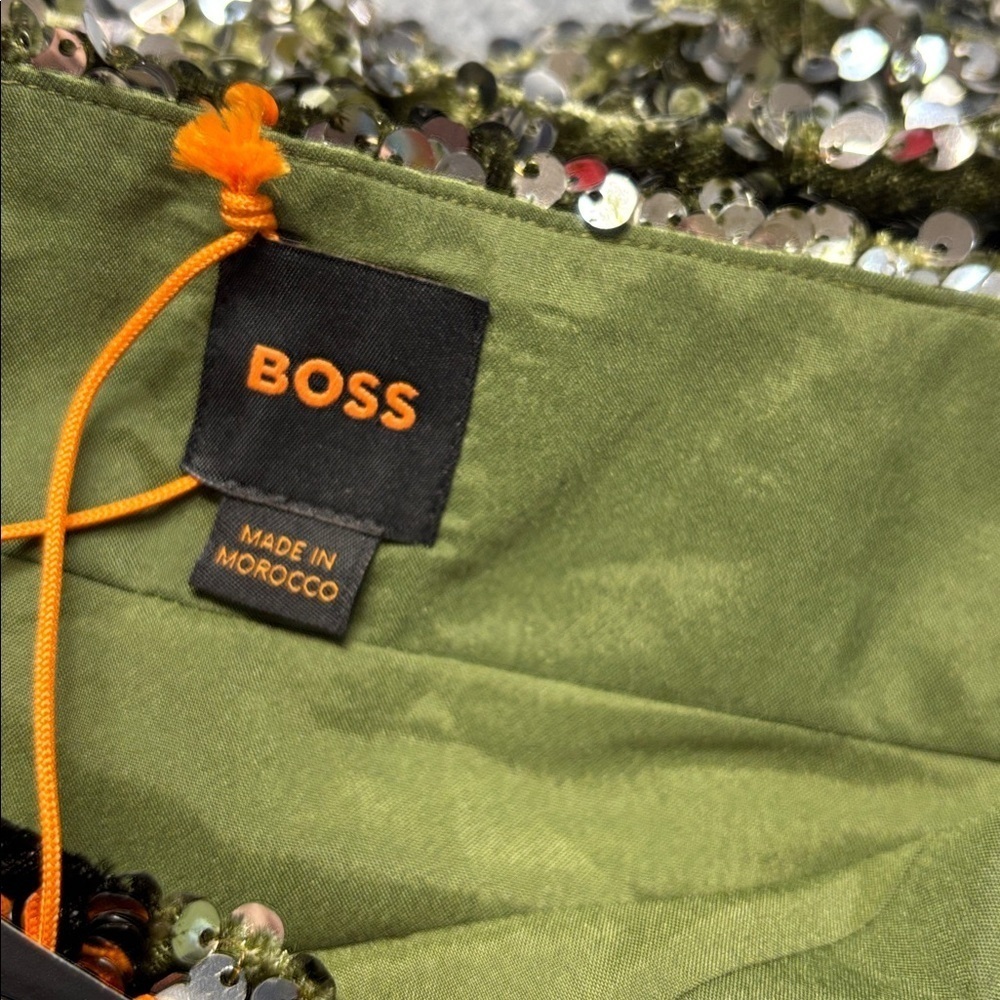 HUGO Boss  Black and Silver GREEN Ombre SEQUENCE  BACK ZIP UP lined SKIRT XL - Picture 5 of 9